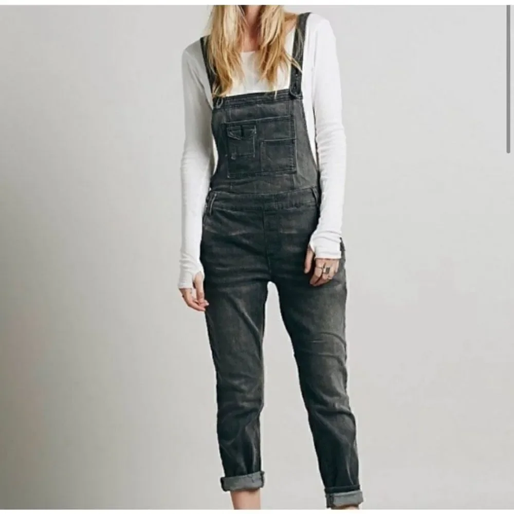 Free people dark gray wash overalls size small‎